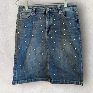 Hydraulic Jean skirt Tribeca mid rise womens denim skirt size 10 with pearls